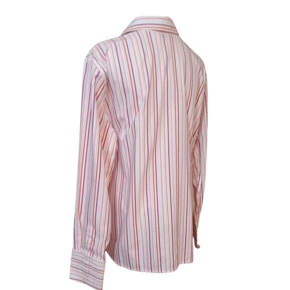 EDDIE BAUER Low Wrinkle Button Front Shirt Blouse Top Pink Stripe XL Casual Work - Picture 2 of 10